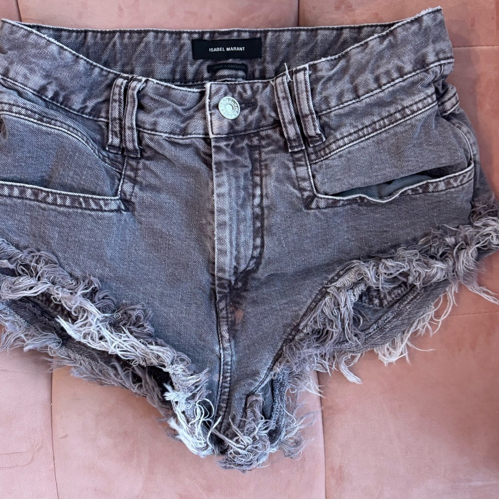 Isabel Marant Frayed Hem Jean Shorts in Charcoal